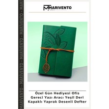 Özel Gün Hediyesi Ofis Gereci Yazı Aracı Yeşil Deri Kapaklı Yaprak Desenli Defter
