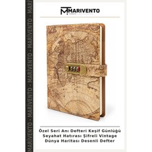 Özel Seri Anı Defteri Keşif Günlüğü Seyahat Hatırası Şifreli Vintage Dünya Haritası Desenli Defter