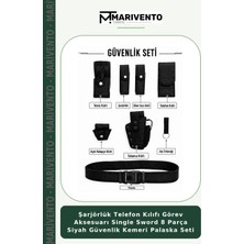 Şarjörlük Telefon Kılıfı Görev Aksesuarı Single Sword 8 Parça Siyah Güvenlik Kemeri Palaska Seti