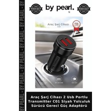 Araç Şarj Cihazı 2 USB Portlu Transmitter C01 Siyah Yolculuk Sürücü Gereci Güç Adaptörü