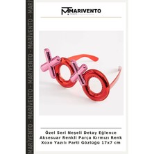 Özel Seri Neşeli Detay Eğlence Aksesuar Renkli Parça Kırmızı Renk Xoxo Yazılı Parti Gözlüğü 17X7 cm