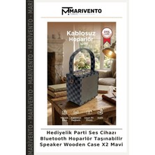 Hediyelik Parti Ses Cihazı Bluetooth Hoparlör Taşınabilir Speaker Wooden Case X2 Mavi