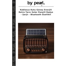 Kablosuz Kutu Güneş Enerjili Retro Tarzı Solar Panelli Radyo - Şarjlı - Bluetooth Özellikli