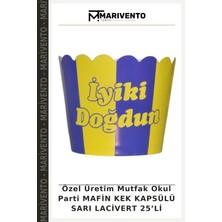 Özel Üretim Mutfak Okul Parti Mafin Kek Kapsülü Sarı Lacivert 25’li