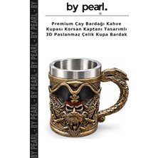 Premium Çay Bardağı Kahve Kupası Korsan Kaptanı Tasarımlı 3D Paslanmaz Çelik Kupa Bardak