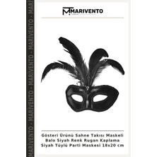 Gösteri Ürünü Sahne Takısı Maskeli Balo Siyah Renk Rugan Kaplama Siyah Tüylü Parti Maskesi 18X20 cm