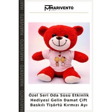 Özel Seri Oda Süsü Etkinlik Hediyesi Gelin Damat Çift Baskılı Tişörtü Kırmızı Ayı