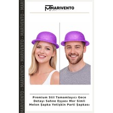 Premium Stil Tamamlayıcı Gece Detayı Sahne Eşyası Mor Simli Melon Şapka Yetişkin Parti Şapkası