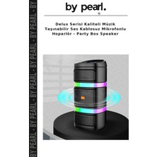 Delux Serisi Kaliteli Müzik Taşınabilir Ses Kablosuz Mikrofonlu Hoparlör - Party Box Speaker