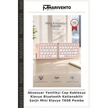 Aksesuar Yenilikçi Cep Kablosuz Klavye Bluetooth Katlanabilir Şarjlı Mini Klavye TK08 Pembe