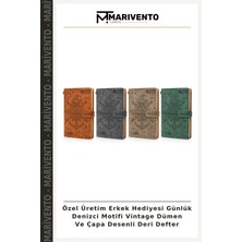 Özel Üretim Erkek Hediyesi Günlük Denizci Motifi Vintage Dümen ve Çapa Desenli Deri Defter