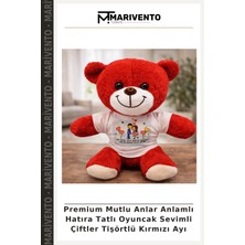 Premium Mutlu Anlar Anlamlı Hatıra Tatlı Oyuncak Sevimli Çiftler Tişörtlü Kırmızı Ayı