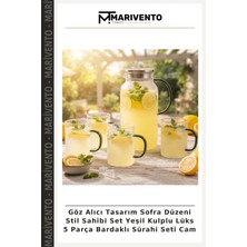 Göz Alıcı Tasarım Sofra Düzeni Stil Sahibi Set Yeşil Kulplu Lüks 5 Parça Bardaklı Sürahi Seti Cam