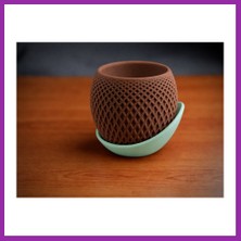 Bezos 3D Baskı Küre Saksı - Kafes Dokulu Iki Parçalı Dekoratif Saksı - Kahverengi-Mint BEZ10