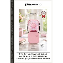 Ofis Eşyası Seyahat Ürünü Küçük Esinti F-05 Mini Fan Tutmalı Şarjlı Vantilatör Pembe