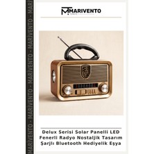 Delux Serisi Solar Panelli LED Fenerli Radyo Nostaljik Tasarım Şarjlı Bluetooth Hediyelik Eşya