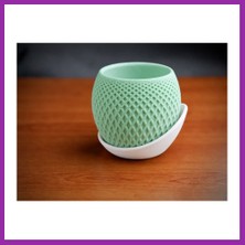 Bezos 3D Baskı Küre Saksı - Kafes Dokulu Iki Parçalı Dekoratif Saksı - Mint-Beyaz BEZ10