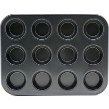 Premium 12'li Muffin Kek Kalıbı - Metal - Siyah Mutfak Yardımcısı Pişirme Gereci Yeni Ev Hediyesi