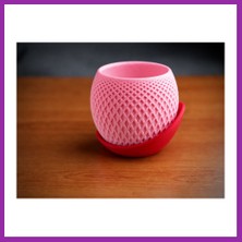 Bezos 3D Baskı Küre Saksı - Kafes Dokulu Iki Parçalı Dekoratif Saksı - Pembe-Kırmızı BEZ10