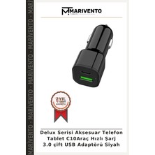 Delux Serisi Aksesuar Telefon Tablet C10ARAÇ Hızlı Şarj 3.0 Çift USB Adaptörü Siyah