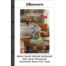 Delux Serisi Günlük Kullanışlı Ofis Şarjlı Masaüstü Vantilatör Retro F51 Yeşil