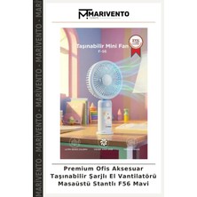 Premium Ofis Aksesuar Taşınabilir Şarjlı El Vantilatörü Masaüstü Stantlı F56 Mavi