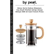 Delux Serisi Kahve Ekipmanı Çay Keyfi Mutfak Şıklığı Ahşap Detaylı 600 ml Cam French Press