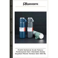 Pratik Kullanım Sıcak Tutucu Fonksiyonel Set 3 Bardaklı Kamp Seyahat Piknik Termos Seti 500 ml