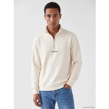Lc Waikiki Yeni Sezon Bej Dik Yaka Baskılı Erkek Sweatshirt