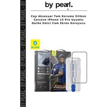 Cep Aksesuar Tam Koruma Silikon Çerçeve iPhone 15 Pro Uyumlu Darbe Emici Cam Ekran Koruyucu