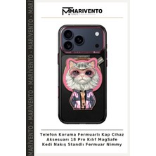 Telefon Koruma Fermuarlı Kap Cihaz Aksesuarı 18 Pro Kılıf Magsafe Kedi Nakış Standlı Fermuar Nimmy