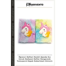 Öğrenci Defteri Renkli Ajanda Kız Çocuk Hediyesi Defter Rengarenk Yumuşacık Kapak Kabartmalı Unicorn