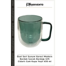 Özel Seri Sunum Gereci Modern Bardak Içecek Bardağı Çift Cidarlı Cam Kupa Yeşil 450 ml