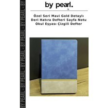 Özel Seri Mavi Gold Detaylı Deri Hatıra Defteri Sayfa Notu Okul Eşyası Çizgili Defter