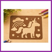 Bezos 3D Baskı Unicorn ve Gökkuşağı Çizim Şablonu - Desen Kalıbı - Kahverengi BEZ10