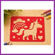 Bezos 3D Baskı Unicorn ve Gökkuşağı Çizim Şablonu - Desen Kalıbı - Kırmızı BEZ10