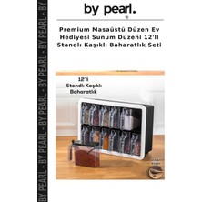 Premium Masaüstü Düzen Ev Hediyesi Sunum Düzeni 12'li Standlı Kaşıklı Baharatlık Seti