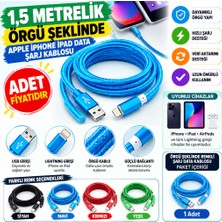 Efnaz Style 1,5 Metrelik Örgü Şeklinde Apple Iphone Ipad Data Şarj Kablosu - 1 Adet Stokta Olan Renk Gönderilir(Adet Fiyatıdır)