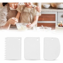 Happy Trend 3'lü Plastik Hamur Kazıyıcı ve Pasta Şekillendirme Seti – Tırtıklı, Düz ve Kavisli Kenarlı Hamur Kesici ve Krema Sıyırıcı