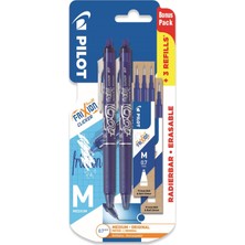 Happy Trend Frixion Clicker - Geri Çekilebilir Silinebilir Jel Mürekkep Kalemleri - Mavi Mürekkep - Orta 0,7 mm Uç - Blister 2'li Paket + 6 Bonus Yedek