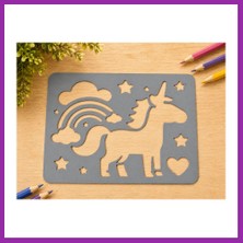 Bezos 3D Baskı Unicorn ve Gökkuşağı Çizim Şablonu - Desen Kalıbı - Gri BEZ10