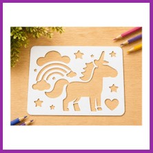 Bezos 3D Baskı Unicorn ve Gökkuşağı Çizim Şablonu - Desen Kalıbı - Beyaz BEZ10