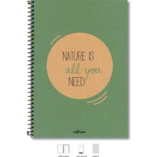 Happy Trend Color 2015074/2 Eco Kraft Sert Kapaklı, Spiralli, Sarı Kağıtlı, 200 Sayfa Yeşıl