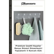 Premium Çeşitli Eşyalar Banyo Düzeni Düzenleyici Yapışkanlı 5 Kancalı Askı