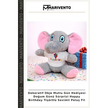 Dekoratif Obje Mutlu Gün Hediyesi Doğum Günü Sürprizi Happy Birthday Tişörtlü Sevimli Peluş Fil