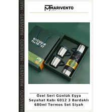 Özel Seri Günlük Eşya Seyahat Kabı 6012 3 Bardaklı 680ML Termos Set Siyah