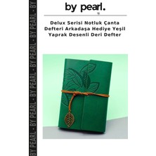 Delux Serisi Notluk Çanta Defteri Arkadaşa Hediye Yeşil Yaprak Desenli Deri Defter