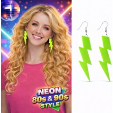 Eğlence Aksesuarı Sahne Takısı Farklı Model 80’ler 90& 39;lar Retro Neon Yeşil Şimşek Küpe 10 cm