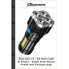 Özel Seri Ls - 03 Dört Ledli El Feneri - Siyah Araç Gereci Pratik Işık Yürüyüş Işığı