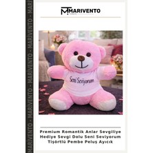 Premium Romantik Anlar Sevgiliye Hediye Sevgi Dolu Seni Seviyorum Tişörtlü Pembe Peluş Ayıcık